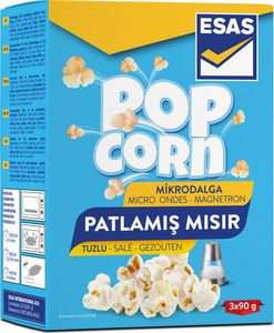 Sachet de maïs soufflé au sel Esas pour micro-ondes, 3 x 90 g