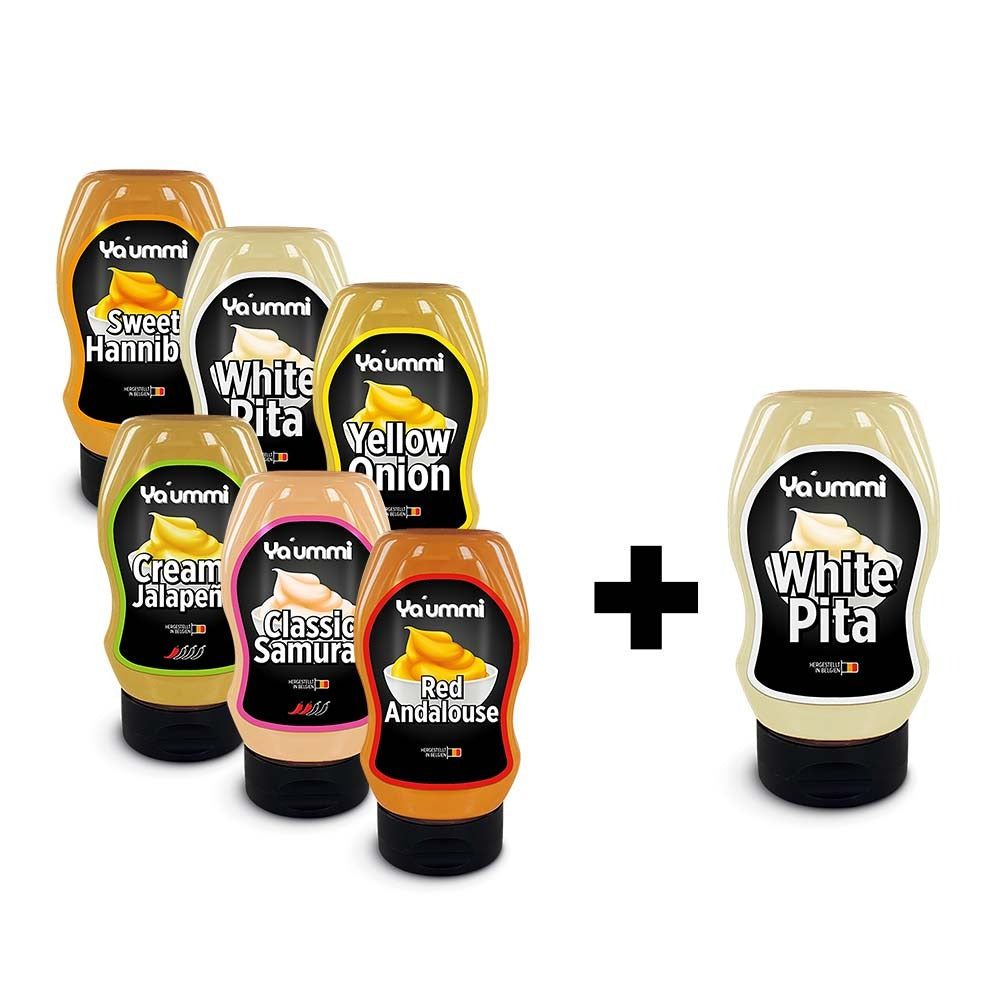 Ya'ummi Saucen Probier-Bundle (6er-Mix + 1x White Pita GRATIS)